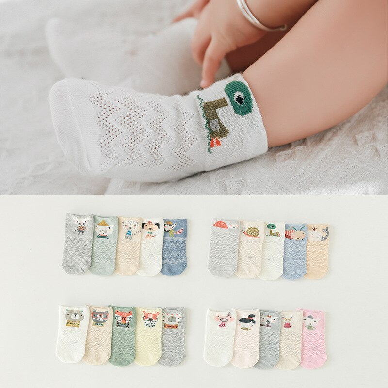 5Paare/viel Kinder&#39;s Socken Herbst Baumwolle Socken Mädchen 0-3Y Baby Karikatur Gittergewebe Socken Kinder Junge atmungsaktiv Socken umhauen Socke