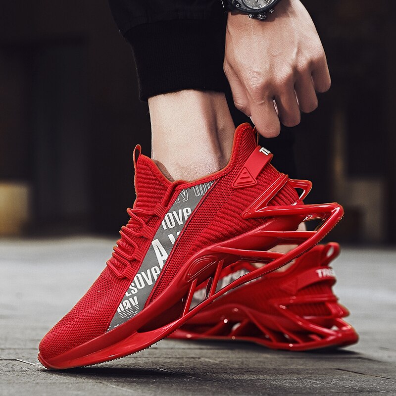 Løbesko til mænd blade stødsikre snøresportssko behagelige jogging sneakers dæmpende sneakers