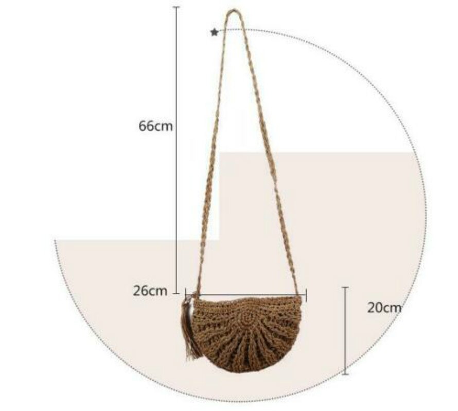 Bolsa de paja de bolso de hombro para mujer bolso de mimbre tejido a mano bolso de playa casual