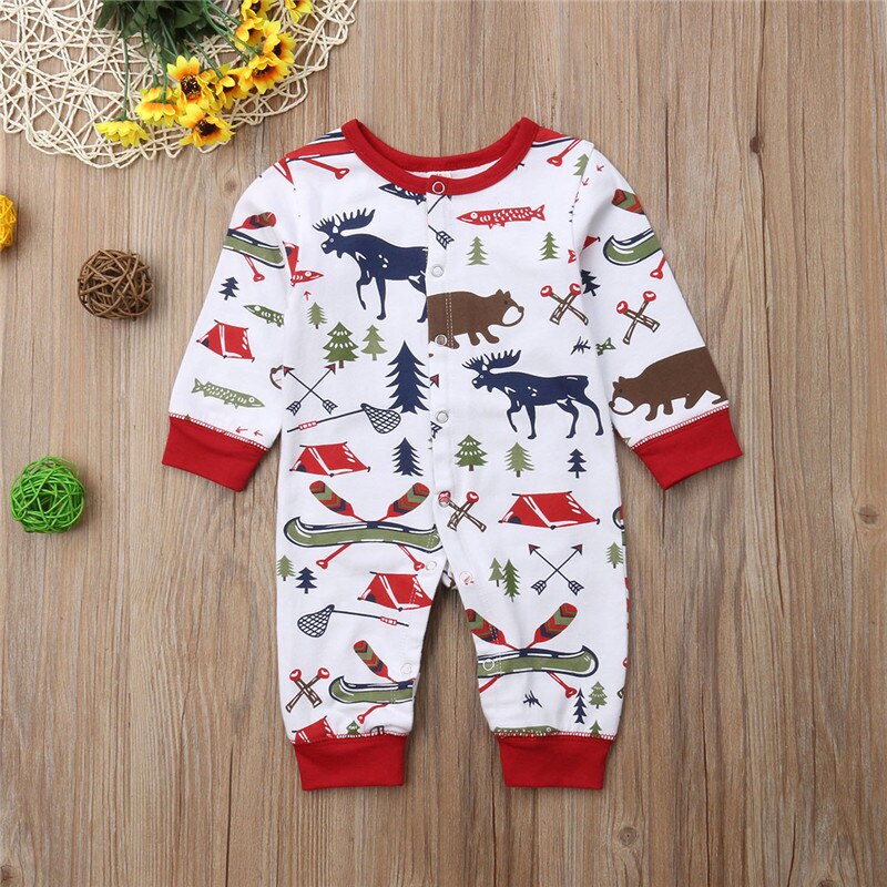 Pasgeboren Baby Jongens Meisjes Kinderen Kleding Katoen Herten Romper Kleding Jumpsuit Lange Mouw Brief Herfst Lente Jongen Meisje Outfits