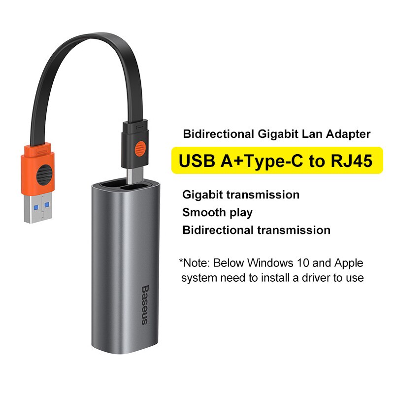 Adattatore Ethernet USB Baseus - USB-C a RJ45 1000Mbps - per MacBook Pro, Mi Box, Switch: USB C A a RJ45