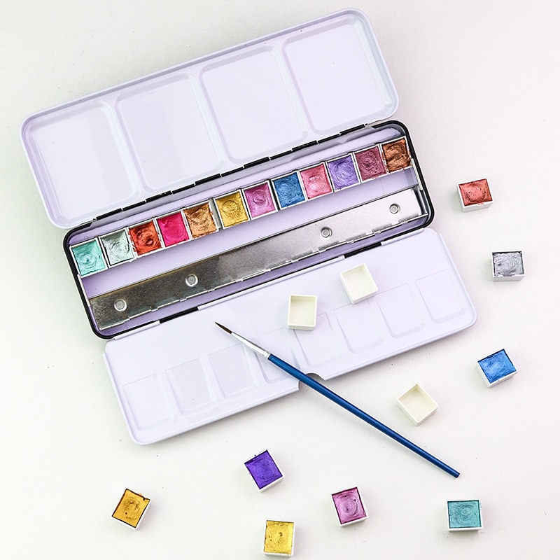 Art Watercolor Pigment Paint Grid Empty Full/Half Pan/Grid/Block/Case/Box 14/24/48pcs Empty Iron Box Subpackage Storage Box Tool