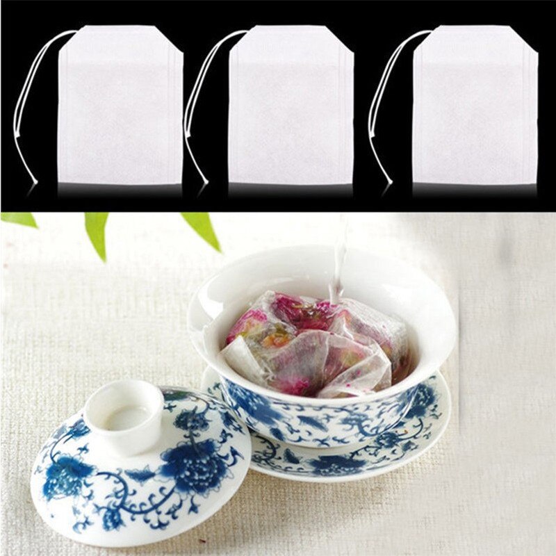100Pcs Teabags Empty Scented Tea Bags With String Heal Seal Filter Disposable Tea Bags Herb Loose Tea Non-Woven Fabrics White