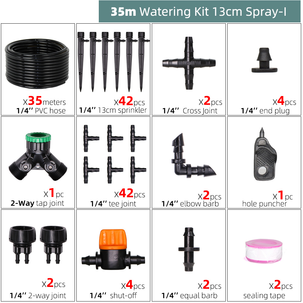 Drip Irrigation System 1/4" Hose 180 Degree Adjustable Sprinkler Kit 4-Way Garden Watering Inserting Ground Micro Flow Dripper: I