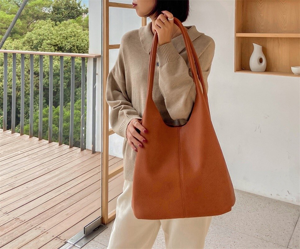 Casual Women Shoulder Bag Large Capacity Shopping Bags Female Tote Handbag Solid Soft Leather Shopper Lady Travel Purse Bag