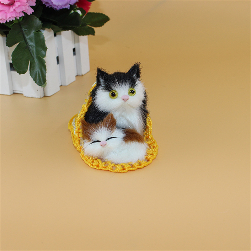 To katter på tøffelen nydelig mamma katt og baby kattunge leketøy for barn blid dukke søt simulering interessant bil hjemmeinnredning 10*6*5cm