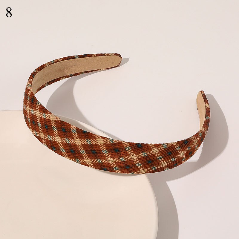 1Pc Corduroy Vrouwen Hoofdband Plaid Gestreepte Bloemen Printing Brede Hoofdband Vintage Stretch Tulband Haarband Vrouwelijke Hoofd Hoepel: 8