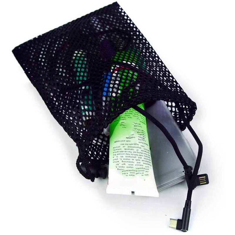 5 stuks duurzame nylon netzak met schuifkoordsluiting, voor golfballen, tennisballen, sportschool, douche, duiken