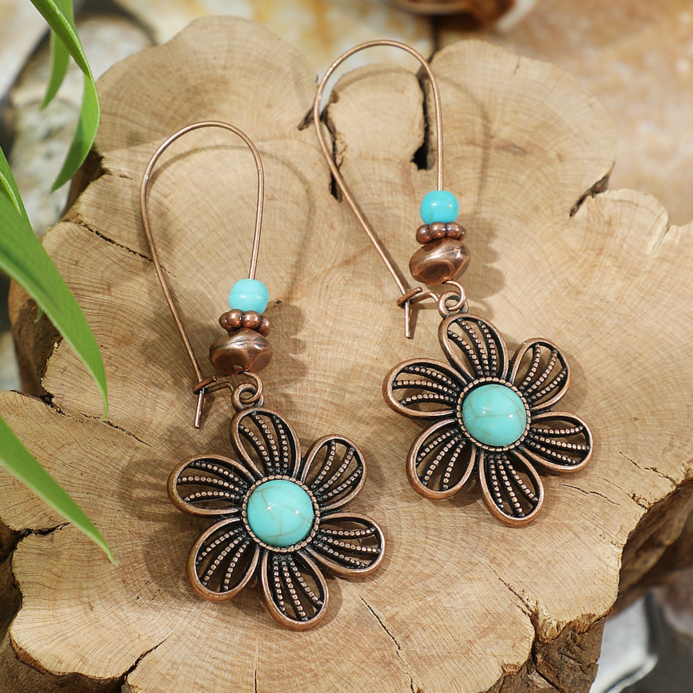 Pendientes colgantes marrones geométricos étnicos Vintage para mujer personalidad vacaciones Casual pendientes diarios joyería Bohemia: Estampado en caliente