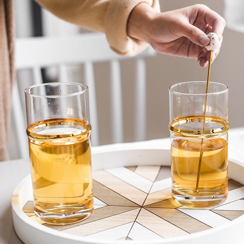 Plated Glass Household Gold Ring Glass Cup Straight Tube Juice Cup Glass Wine Cups