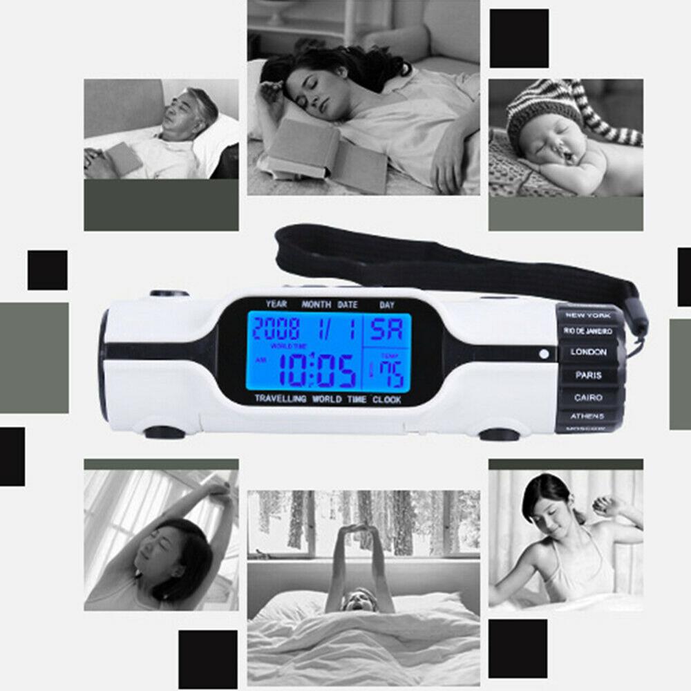LED Digital Alarm Clock With Blue Backlight LCD Display Calendar Thermometer Display Flashlight Date Travel Alarm