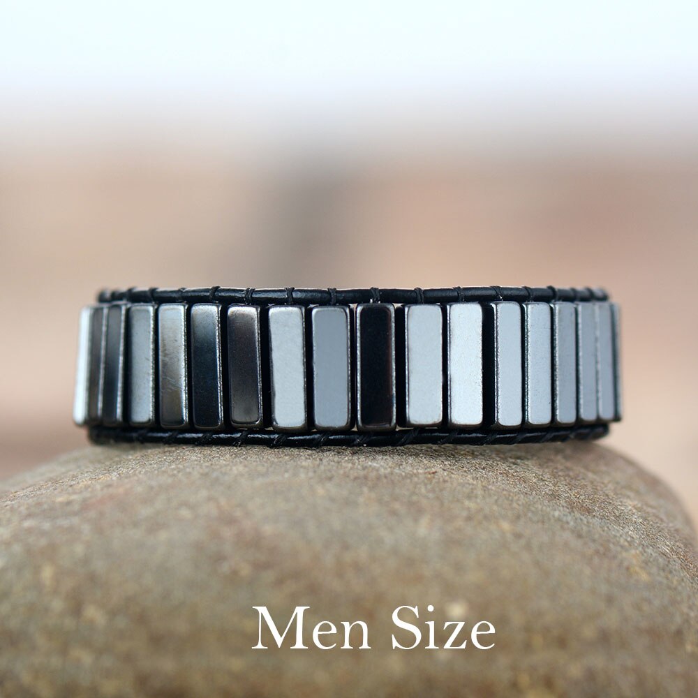 Rock Punk Bracelets Black Men Leather Wrap Bracelet Women Couples Bracelet Bestfriend: Square Men Size