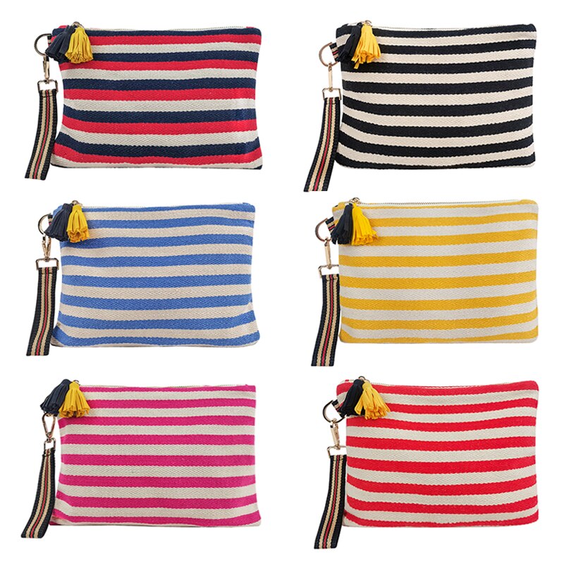 Cosmetic Bag Women Striped Makeup Case Organizer Korean Tassel Cosmetic Pouch Necesserie Travel Toiletry Bag Canvas Beauty Case