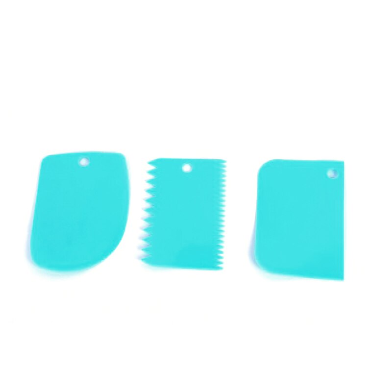 3PCS/Set Kitchen Tools Plastic Cake Smoother Cake Scraper Set The Blade Cake Modeling Decorating Pastry Tool: blue