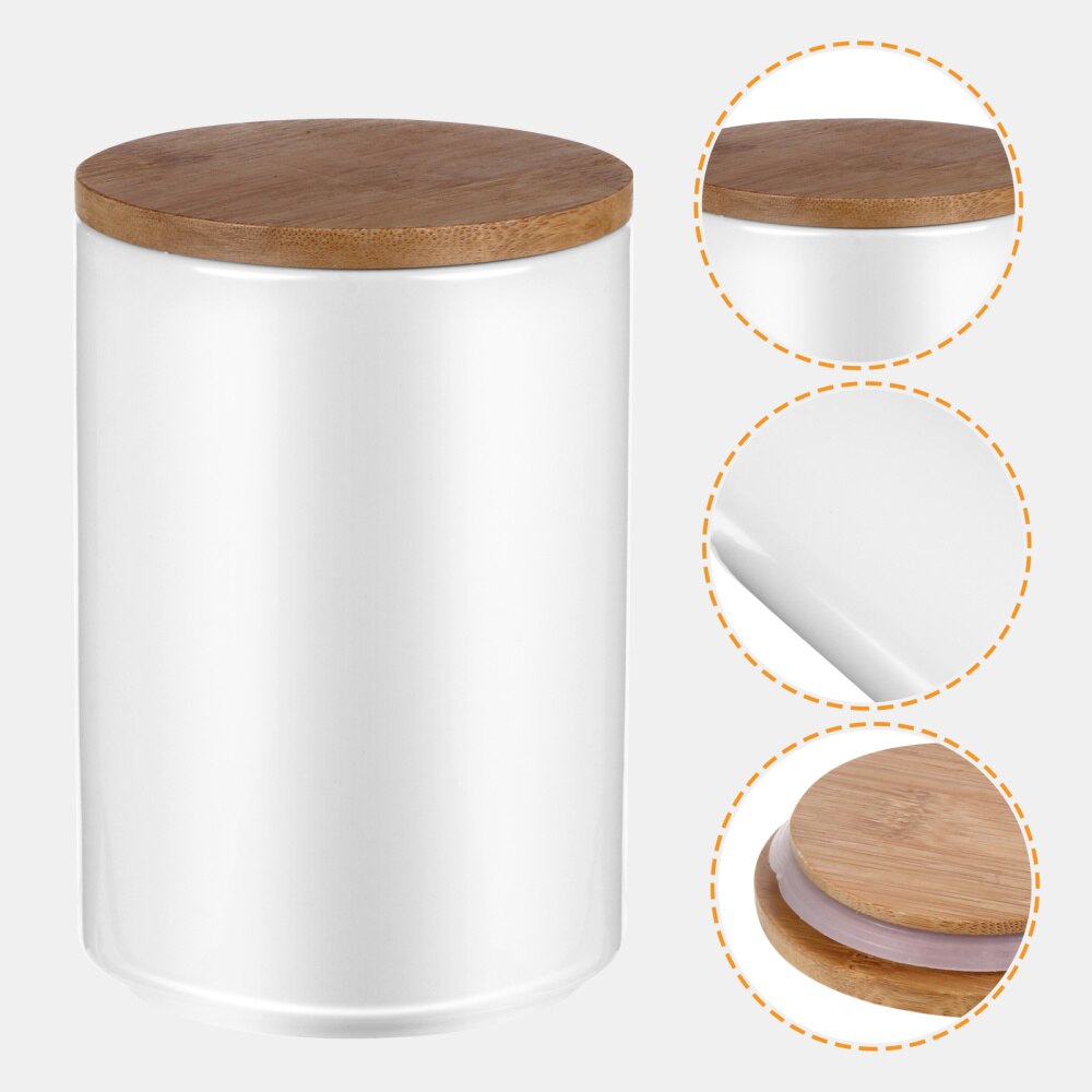 1pc cerâmica de bambu tampa de vedação pode moistureproof selado tanque de armazenamento para casa: White