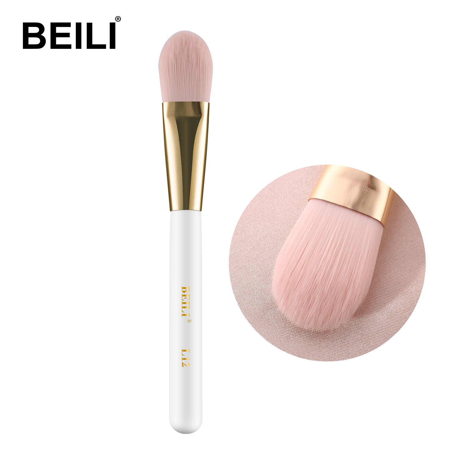 BEILI-brochas de maquillaje negras, pincel plano para base, pelo sintético, mascarilla única, herramientas de maquillaje: L12