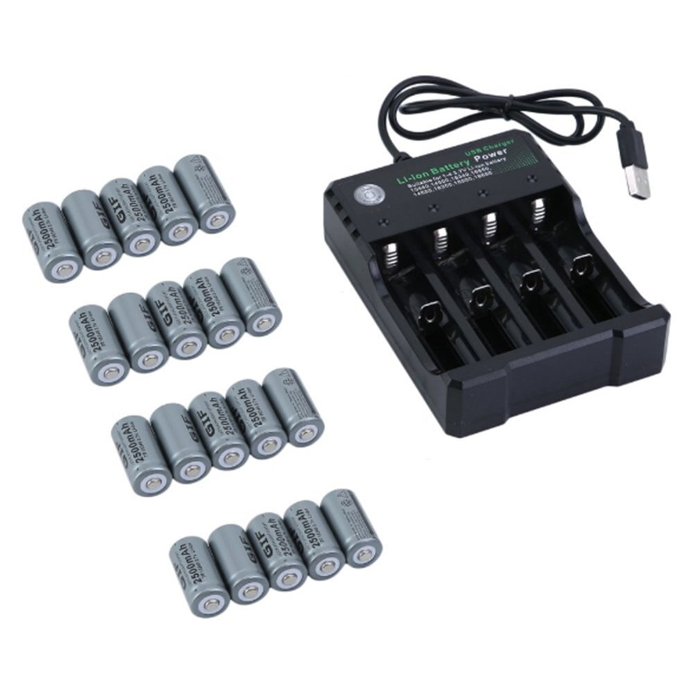 Batteria ricaricabile 16340 2500mah 3.7V e caricabatterie kit batterie ricaricabili per videocamera di sicurezza Netgear Arlo-20 batterie: Grey