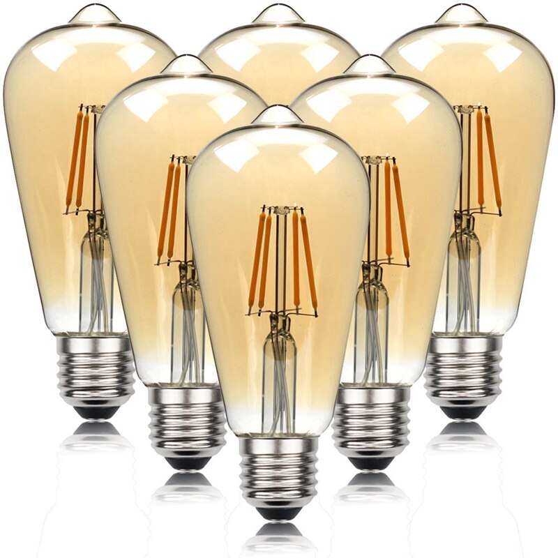 Retro 4w 6w led-lampor  e27 sockel 220v varmvita 2700k vackra glödlampor 6 cps ett set