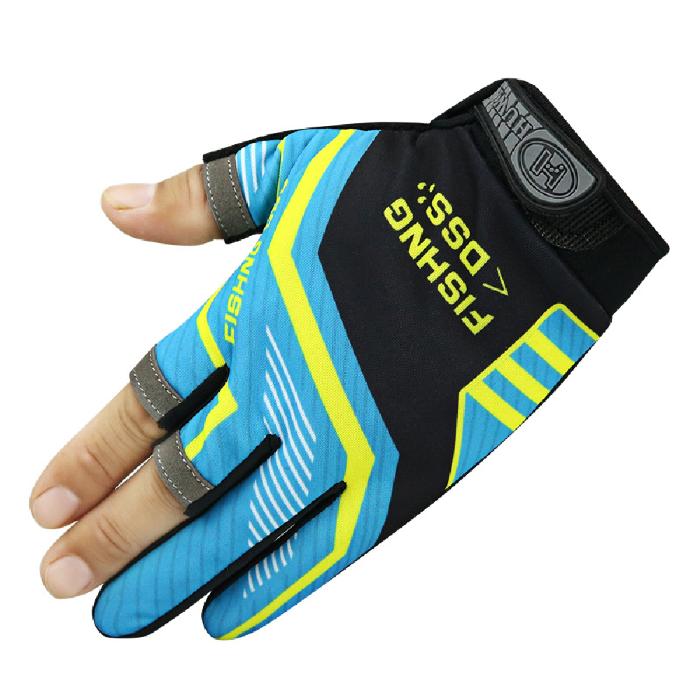 Guantes de pesca con corte de tres dedos para hombre, herramienta antideslizante, guantes para pesca al aire libre, guante de elasticidad, accesorios de pesca, buscador de peces: Azul