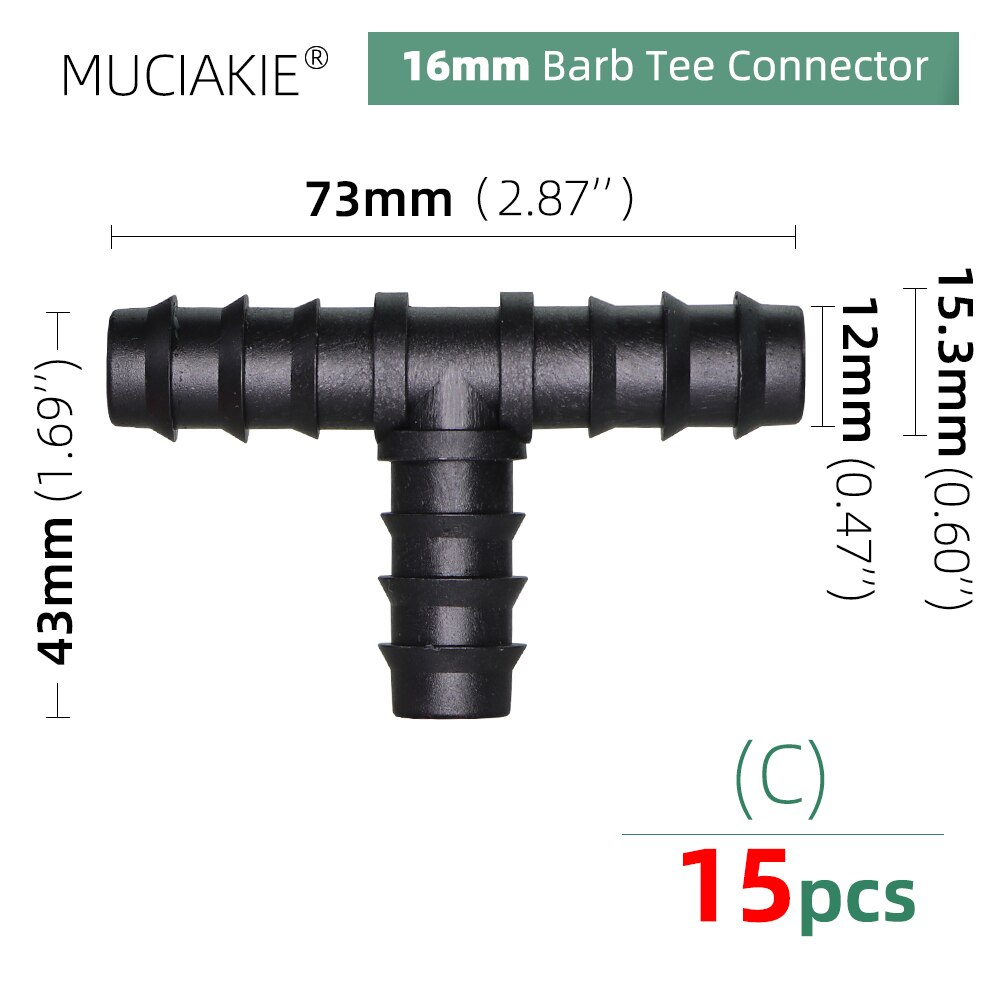 Drip Irrigation Water 16 20 25MM Barbed Connectors Tee Coupling Elbow Cap Plug End Kit 1/2 3/4&#39;&#39; Male Thread Tubing Hose Fitting: Cx15pcs