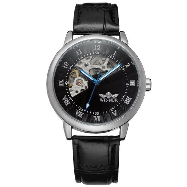 WINNER – Montre-bracelet en cuir doré pour Homme, mécanique, à la , squelette, horloge: black