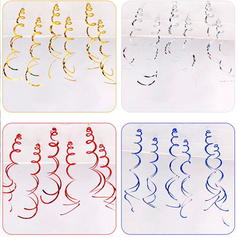 6Pcs Halloween Decoration Ribbon Metallic Ceiling Hanging Streamers Swirl Sparkling Spiral Ornament For Wedding Birthday Party