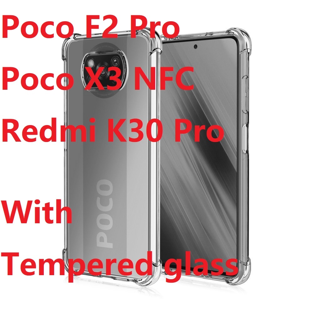 Transparant Voor Xiaomi Poco X3 Nfc Case + Gehard Glas Soft Clear Redmi K30 Pro Tpu Gel Skin Xiaomi Poco f2 Pro Silicon Cover