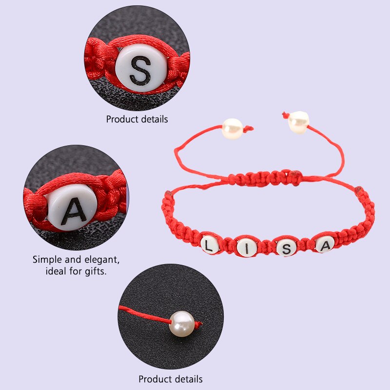 brief pulseiras rot faden schnur harz perle diy armreif name handarbeit armband schmuck für frauen zubehör