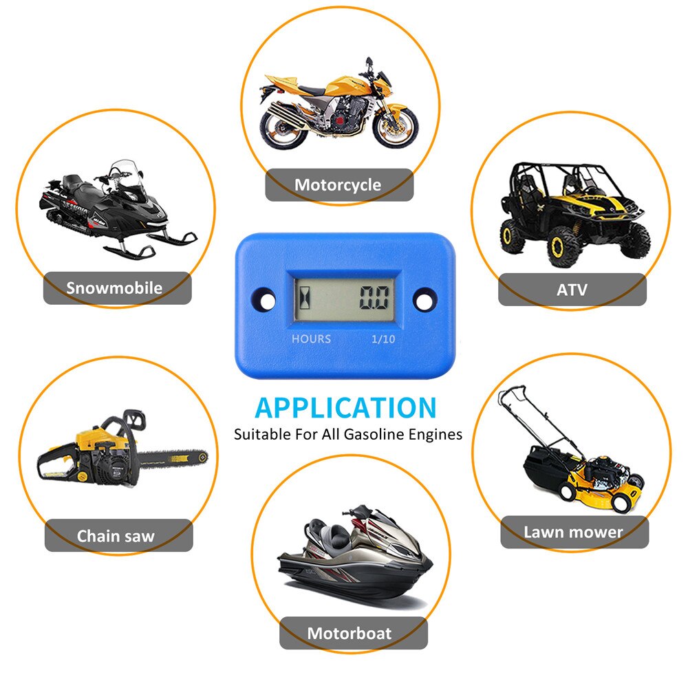 Portable Digital Tach Hour Meter Gauge LCD for 4 Stroke Gas Engine Offroad Panel Hour ATV Motorcycle Generator Bike