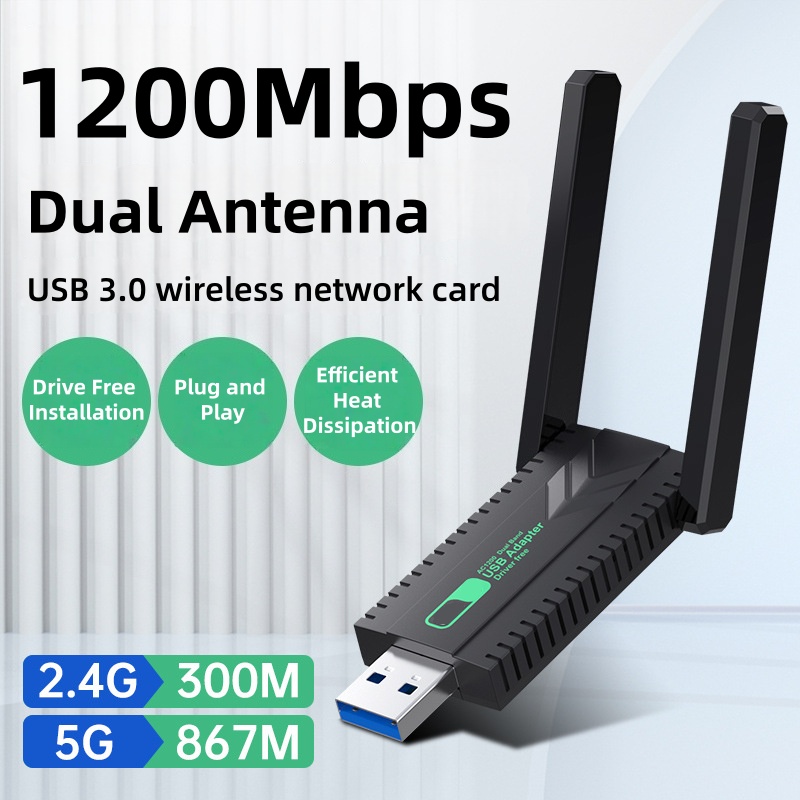 1200Mbps USB3.0 Adapter Dual Band 2.4G+5GHz WiFi Dongle Receiver Driver Free Wireless Network Card for Desktop Computers Laptops: Default Title