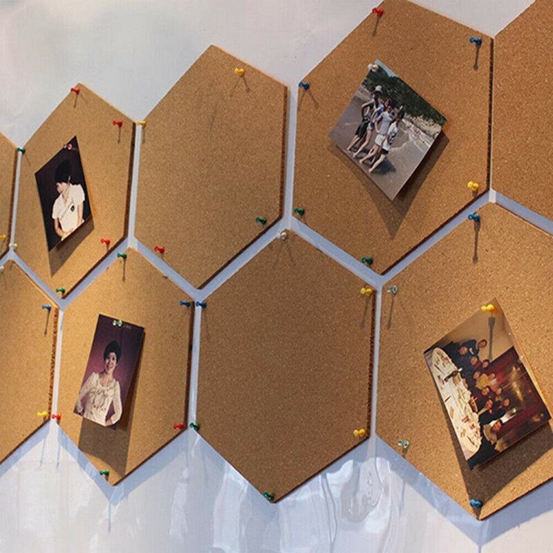 7Pcs Stickers Foto Achtergrond Kurk Boord Muur Bericht Kantoor Multifunctionele Zelfklevende Bulletin Thuis Hout Frame Hexagon