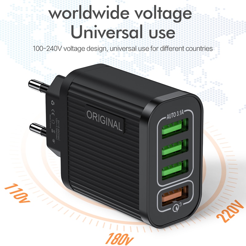 Multi USB Charger For iPhone Samsung Xiaomi mi Fast Charging Turbo Multiple Wall Charger EU US Plug Mobile Phone Charger