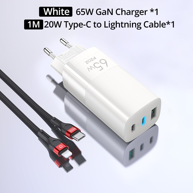 PZOZ 65W GaN Ladegerät Schnell Ladung 4,0 3,0 Typ C PD USB Ladegerät Schnelle Ladung USB-C Für Schalter MacBook Luft iPad Profi Samsung Hinweis: 65W Weiß 20W Kabel