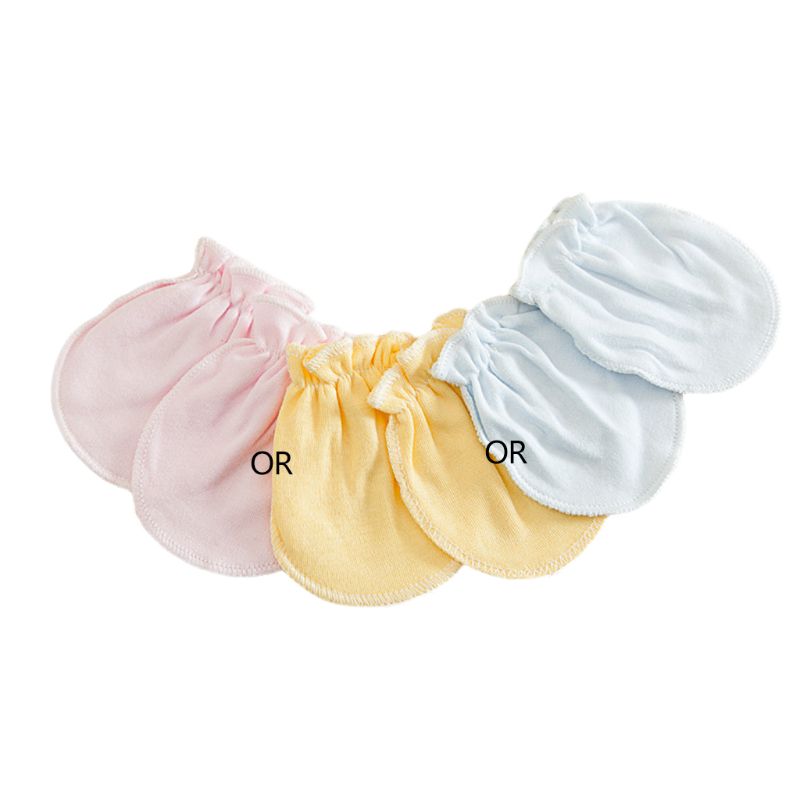 3 Pairs Unisex Baby No Scratch Mittens Anti Grabbing Hands Gloves Soft Cotton Comfortable Solid Colors Infant Face Protector