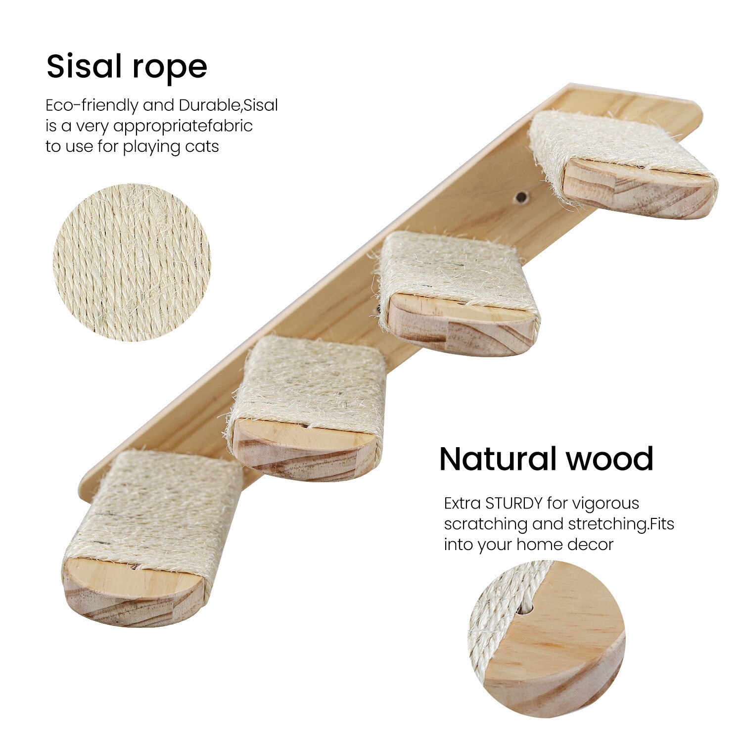 Hamaca montada en la pared para gatos, estante grande de madera para rascar, poste de escalada, muebles colgantes, camas para dormir, casa del árbol