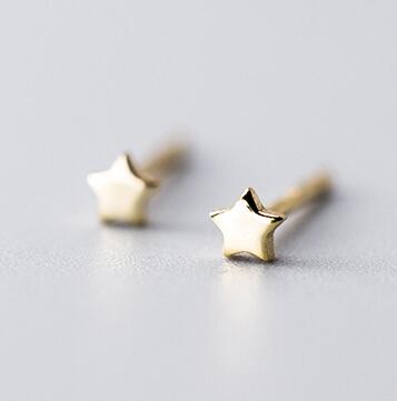 MloveAcc Authentic 925 Sterling Silver Exquisite Star Cross Heart Round Stud Earrings for Women Sterling Silver Jewelry: Gold Star