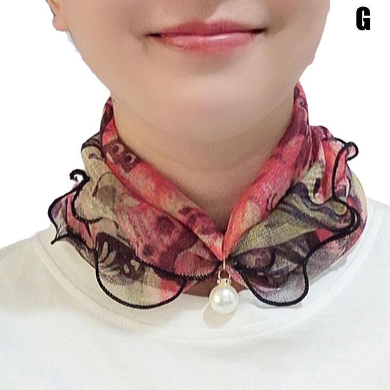 Ruffled Shiny Gold Silk Scarf Pearl Pendant Neck Lady&#39;s Head Jewelry Scarves Hair Accessory Necklace Girl Kerchief A3Z9: watermelon red