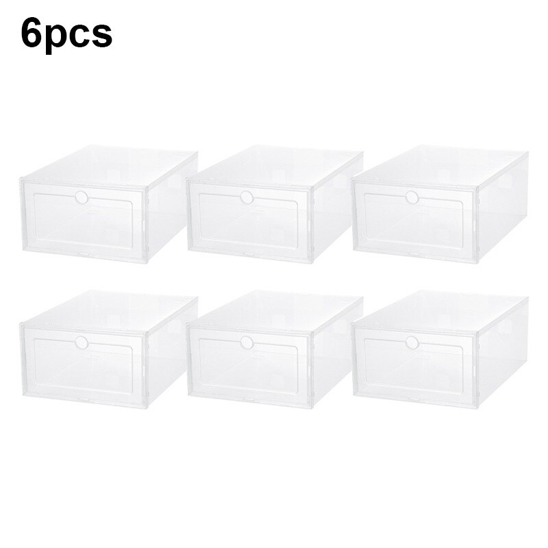 Caja de zapatos transparente de 1-12 piezas, conjunto de almacenamiento plegable de plástico transparente para puerta, organizador de armario para el hogar, caja de estante,: 33X24CMX14CM / 6 PCS