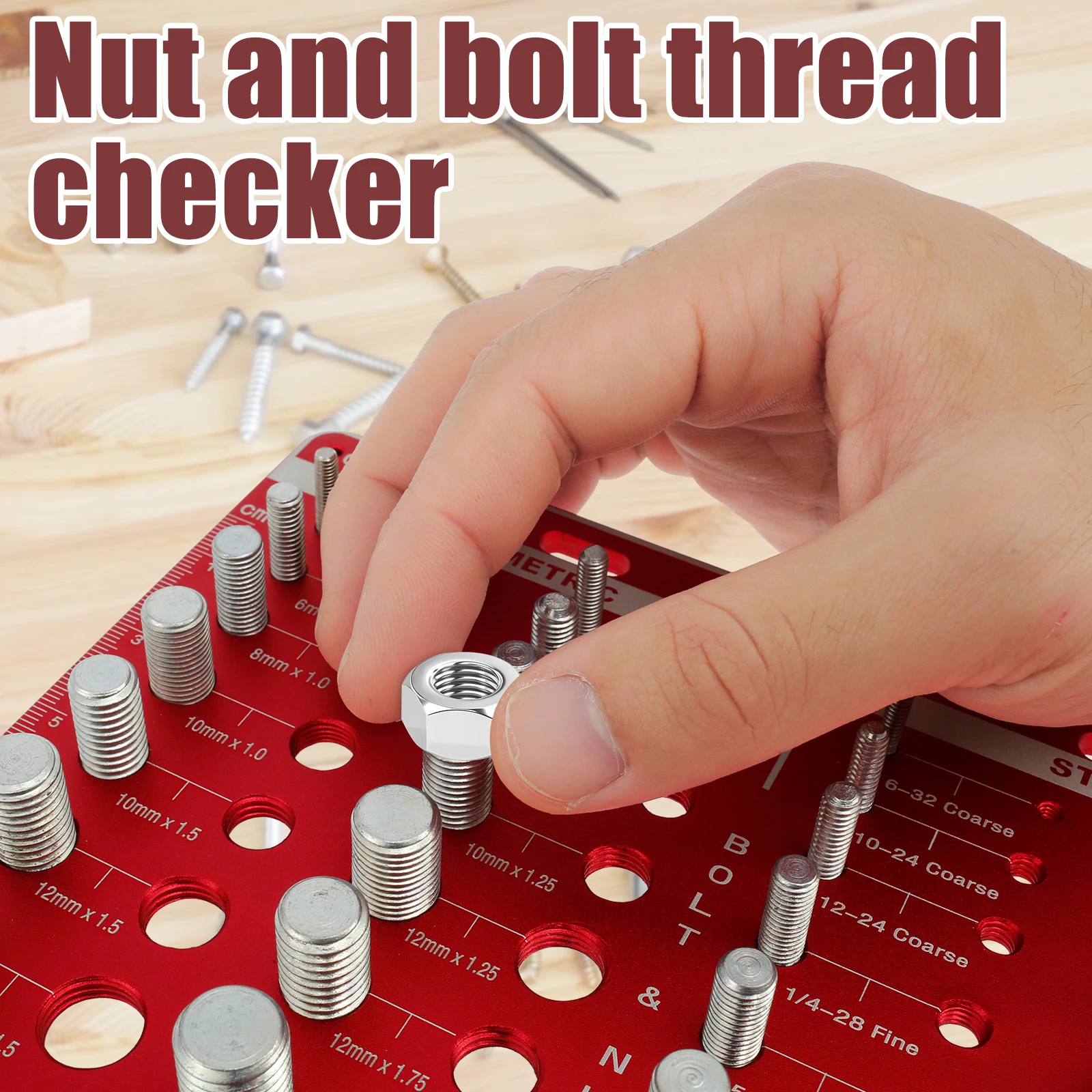 Aluminum Alloy Bolt Nut Gauge for Workshop Garage 34 Holes Bolt Size Thread Gauge Multifunctional Nut Bolt Thread Checker