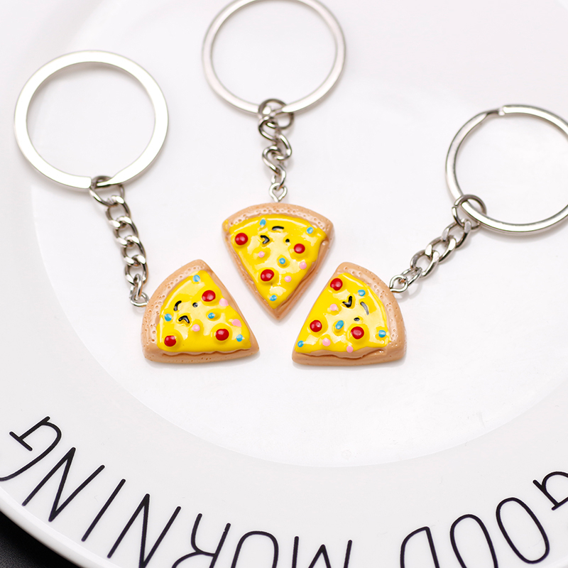 Unisex 6-delige sleutelhanger schattige pizza legering hanger kan worden gebruikt voor rugzak autosleutel accessoires sleutelhanger sieraden