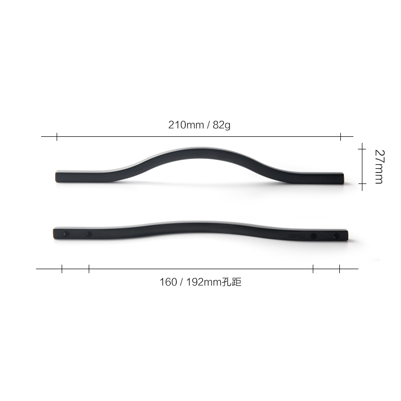 Line pattern / handle and Knobs European gold Handles Drawer Pulls Bathroom Pulls Kitchen Cabinet Door Handle Pull: 192mm-black-1pc