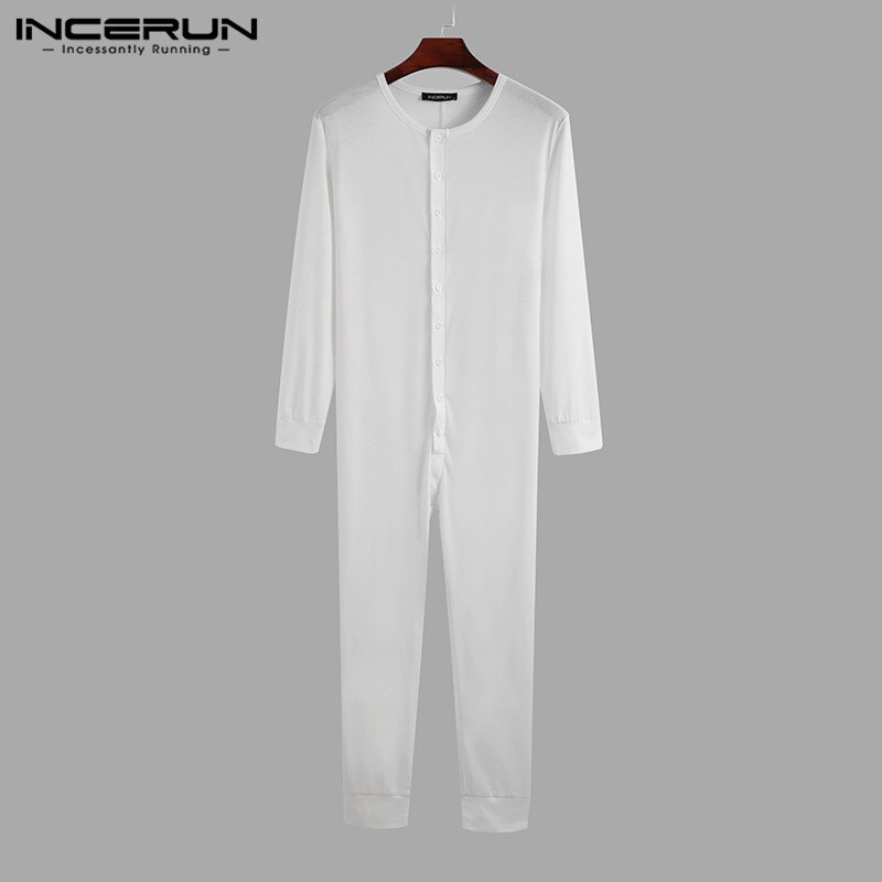 Mono de pijama para hombre, ropa de dormir de manga larga de Color sólido, cómoda, con botones, monos para dormir, S-5XL, INCERUN