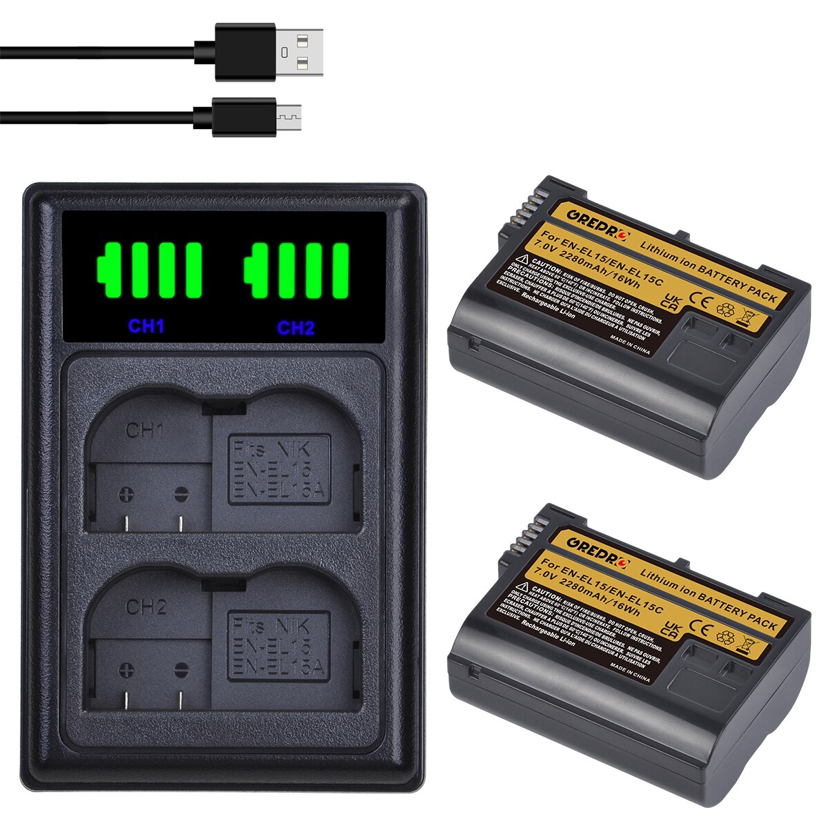 3x EN-EL15C En EL15C EL15 Batterij + Led Charger Met Type-C Voor Nikon Z5, Z6, z6 Ii, Z7, Z7 Ii 1 V1, D750, D780, D800, D810: 2B with Charger