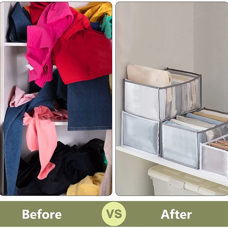 7 Grids Clothes Organizer 4PCS,Folded Clothes Organizer For Closet,Washable Drawer Clothes Compartment Storage Box