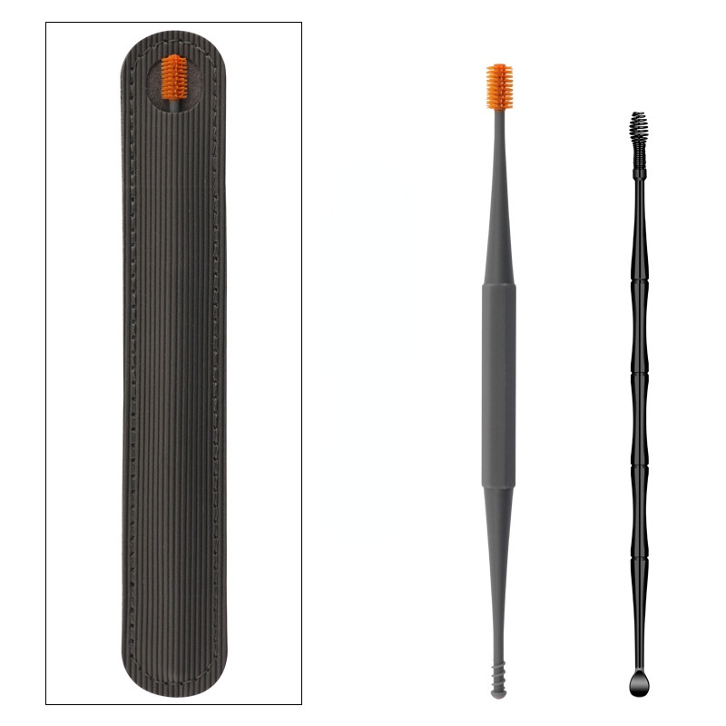 Extractor de cera de silicona suave para los oídos, limpiador portátil de acero inoxidable, 2 cabezales, 1/3 piezas: Gray-2pcs