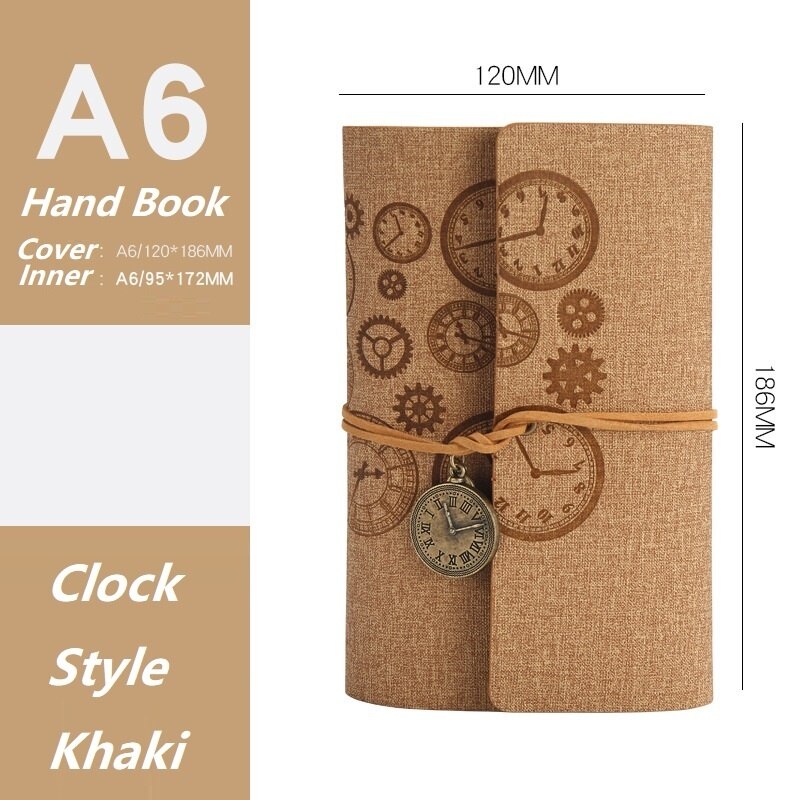 Retro Style Hand Book A6 Spiral Ring Binder Leather Notepad Small Notebook: Khaki