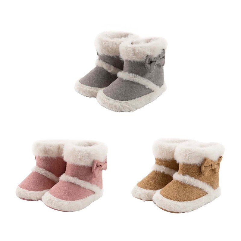 Bebê inverno botas de neve sola macia antiderrapante quente tornozelo botas com guarnição de pele do falso e arco bebê inverno algodão botas quentes