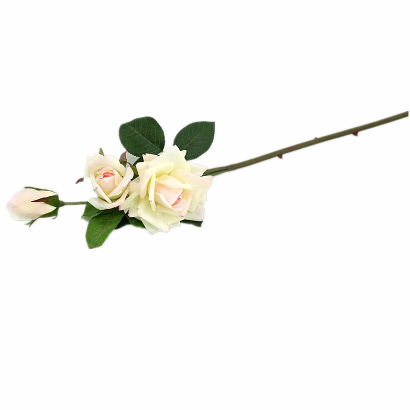 Flone Artificial Flowers 3 Heads Rose latex real touch Floral Simulation Flower Branch Wedding Party Home Dining Room Decoration: pink core