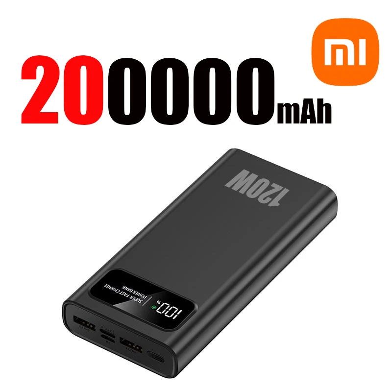 Lenovo 200000mAh High Capacity 120W Power Bank Super Fast Charging Battery Digital Display Power Bank For Iphone Samsung Huawei: Silver