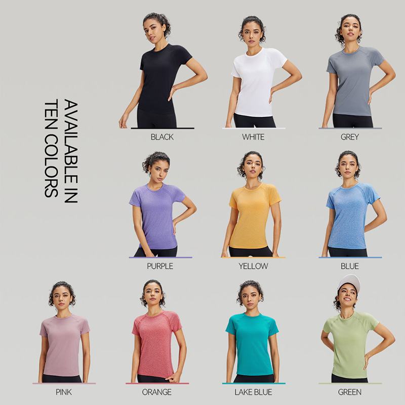 T-Shirt de sport à manches courtes pour femmes, dix couleurs, séchage rapide, sweat-shirt respirant, vêtements de Fitness, couleur unie, Yoga, haut à manches courtes